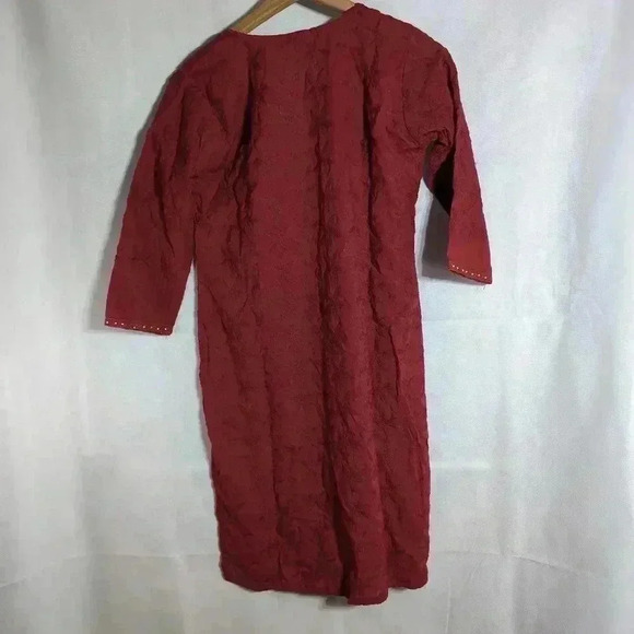 Maroon Chikankari Hand embroidered kurtis Full Jaal sz M made in India 34in long - Picture 3 of 5